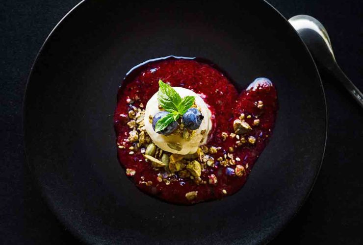 New York Style Cheesecake with Sweet  Blackberry Topping